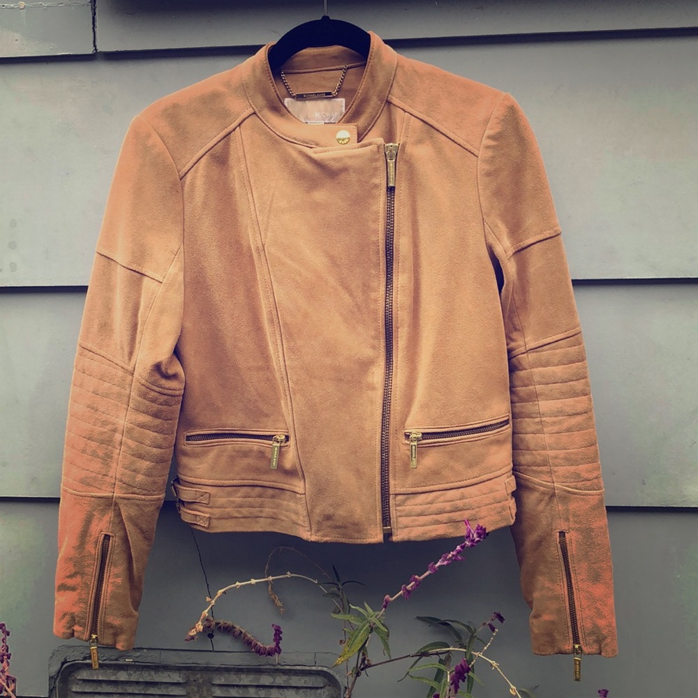 Camel suede motorcycle jacket